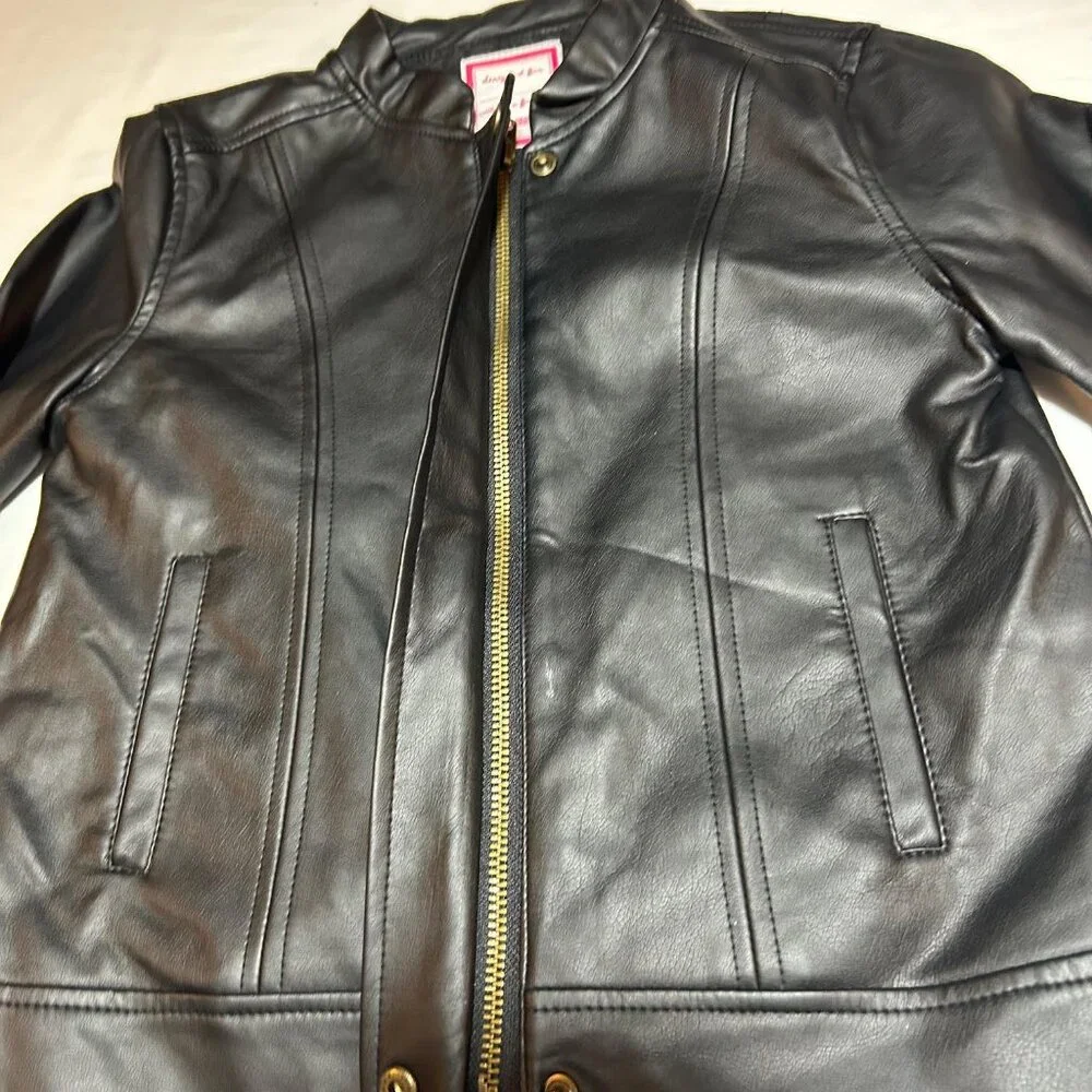 Gymbore Girls Medium 7/8 Black City Kitty Faux Leather Jacket